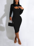 Clacive-Ribbed Knit Cut Out Dresses