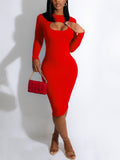 Clacive-Ribbed Knit Cut Out Dresses