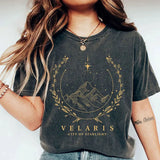 Clacive-SJM Merch Gold Print Velaris Shirt The Night Court T-shirt Retro Print T-Shirt Bookish Gift Y2K Top Washed Distressed Top