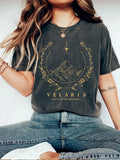 Clacive-SJM Merch Gold Print Velaris Shirt The Night Court T-shirt Retro Print T-Shirt Bookish Gift Y2K Top Washed Distressed Top