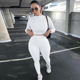 Clacive 2 Piece Sets Sport Suit Celebrity Women  Long Sleeve Crop Tops High Waist Leggings Pants Workout Seamless Clothes Tracksuit