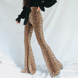 Clacive 2023 Leopard Flare Pants Women Elastic Long Bell Bottom Pants Female Streetwear Tiger Pattern High Waisted Trousers Ladies