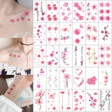 Clacive 30Pcs Flowers Fake Sakura Tattoo Stickers Chest Taty Waterproof temporary Tatto Brid Cherry Blossom For Women Tattoo Body makeup