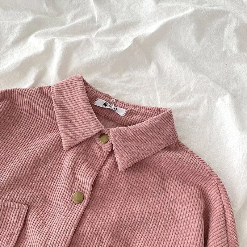 Clacive Harajuku Corduroy Women Shirt Jackets Autumn Long Sleeve Thin Coats Casual Vintage Pocket Female Button Up Overcoats 2023