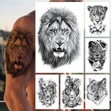 Clacive Waterproof Temporary Tattoo Animal Half Arm Tatoo Sticker Lion Tiger Leopard Wolf Head Water Transfer Tatto Sticker Body Makeup