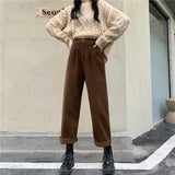 Clacive New  Women Spring Corduroy Pants High Waist Autumn Vintage Korean Wide Leg Pants Elegant Belt Loose Cotton Streetwear