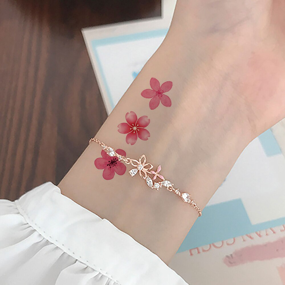 Clacive 30Pcs Flowers Fake Sakura Tattoo Stickers Chest Taty Waterproof temporary Tatto Brid Cherry Blossom For Women Tattoo Body makeup