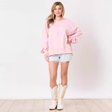 Clacive sweater 2024 New Fresh Sweet Loose Pullover Bow Ribbon Sequined round Neck Sweater for Women