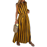 striped Women's Summer Hot Selling Ladies Fashion Striped Printed Mid-Length Sleeveless Dress