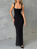 Clacive Elegant Sleeveless Sexy Maxi Dress For Women Summer New Square Collar Bodycon Club Party Long Tank Dress New 2024