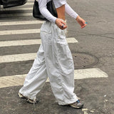 Clacive-Hippie Cargo Pants Women Low Waist Sweatpant Drawstring Pockets Wide Leg Trousers Korean Vintage Parachute Pants Dropshipping