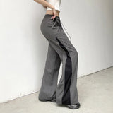 Clacive-Split Zipper Drawstring Contrast Casual Pants Harajuku Women Wide Legs Streetpants Autumn High Waist Straight Pants