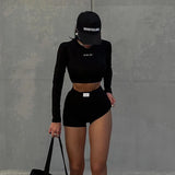 Clacive-2024  new knitted round neck long-sleeved three-point shorts two-piece set women's winter fashion sports all-match suit
