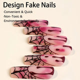 Clacive-Web Bleed Coffin Long Fake Nails Special Nail Art Halloween False Nails 24pcs/set Nail Accessories Full Nail Tips Nail Supplies