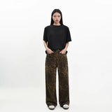 Clacive-Y2K Vintage Leopard Women Denim Jeans Korean Streetwear Oversize Straight Trousers Wide Leg Jeans Baggy Harajuku Grunge Pants
