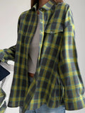 Clacive-2024 Summer Women Vintage Oversized Plaid Shirt Long Sleeve Thick Loose Fit Blouse For Woman