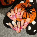 Clacive-Fashion Halloween Long Ballerina Fake Nails Press on Nail for Women Girls Pumpkin Ghost Printed False Nails 24pcs Full Cover