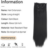 Clacive-Black Hair Extensions 24"/60cm 140g 6pcs/set Women Long Straight Synthetic Full Head Clip 16 Clips Ombre Heat Resistant Fiber