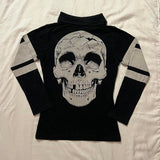 Clacive E-girl Gothic Skull Print T-shirt 90s Vintage Dark Academia Tees Y2K Harajuku Grunge Retro Crop Top Women Emo Alt Streetwear