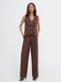 Clacive-2024 Summer Women Office Linen Pants Set Solid Outfits High Waist Tank Tops Pants 2 Two Piece Set Female