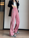 Clacive Streetwear Women Striped Y2K Sweatpants Vintage Lace Up Heart Wide Leg Pants Grey High Waist Korean Female Casual Trousers