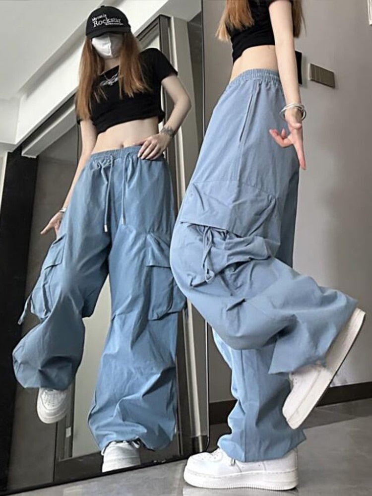 Clacive Hip Hop Y2K Cargo Pants Women Streetwear Harajuku Big Pockets Casual Trousers Korean Loose High Waist Design Solid Pants