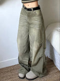 Clacive-Woman Old Money Jeans Cottage Core Baddie Style Aesthetics Japanese Fashion Denim Gyaru Pants Hip-hop Floor-Length Wide Leg