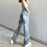 Clacive-Patchwork Women's Jeans Y2K Streetwear Baggy Straight Cargo Pants Punk High Waist Wide Leg Denim Trousers 90s Vintage