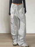 Clacive-Streetwear Zipper Pockets Cargo Trousers Women Casual Straight Leg Denim Jeans Harajuku Low Rise Baggy Pants Outfits