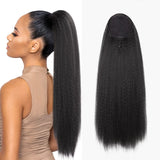 Clacive-24 Inches Kinky Straight Ponytail Extension Synthetic Drawstring Ponytail For Black Women Yaki Pony Tails Hair Extensions