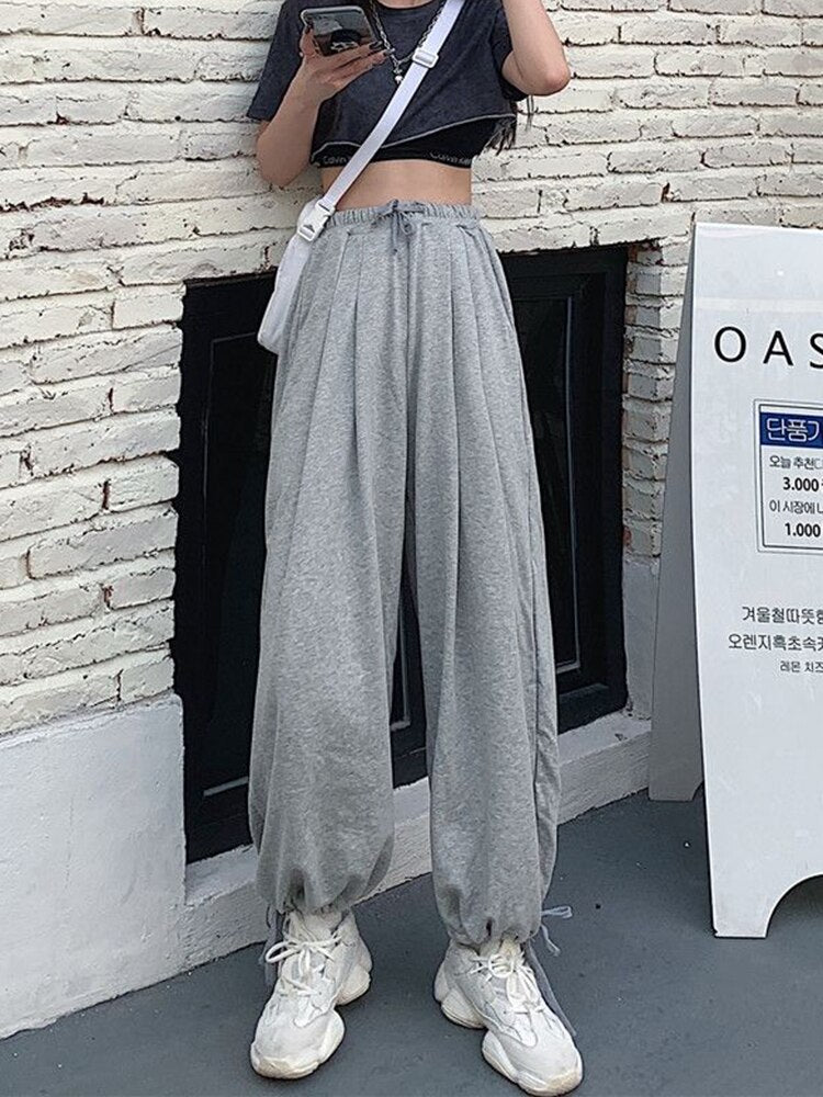 Clacive Women High Waist Oversize Bloomers Fashion Hip Hop Streetwear Casual Pants Spring Korean Lace Up Student Trousers New