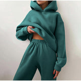 Clacive Two Piece Sets Women Tracksuit Winter Fleece Solid Long Sleeve Hoodies Jogger Pants Suits Female Casual Fashion Loose Sportswear