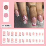 Clacive-24pcs French False Nails Pink Butterfly Printed Design Square Head Press on Nail Girl Full Cover Wearable Artificial Nail Tips