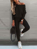 Clacive Autumn Knitted Tracksuit Women Set Two Piece Track Sweat Suits Women Outfits Sweatsuits Off Shoulder Loose Tracksuits For Women