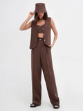 Clacive-2024 Summer Women Office Linen Pants Set Solid Outfits High Waist Tank Tops Pants 2 Two Piece Set Female