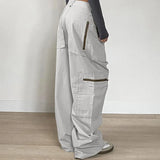 Clacive-Streetwear Zipper Pockets Cargo Trousers Women Casual Straight Leg Denim Jeans Harajuku Low Rise Baggy Pants Outfits