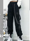 Clacive Gothic Women Cargo Pants Black Joggers High Waisted Harajuku Harem Pants Punk Goth Techwear Chain Trousers Female Hip Hop