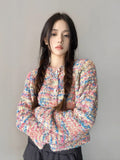 Clacive Rainbow Sweet Cardigan Women Korean Fashion Long Sleeve Knitted Sweaters Autumn Female Elegant O Neck Loose Casual Outwear