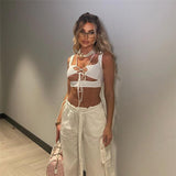 Clacive Summer Sleeveless Backless Halter Crop Top Sexy Front Tie-up Hollow Out Cami Top Women Clubwear Beach Outfits Streetwear Vest