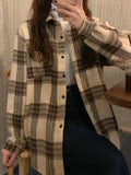 Clacive Thick Women Plaid Shirts Korean Winter Warm Fleece Button Up Tops Vintage Turn Down Collar Loose Casual Woolen Female Coats