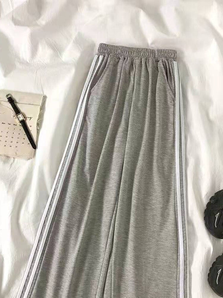 Clacive Oversize Striped Wide Leg Pants Women Harajuku Korean Casual Sweatpants High Waist Loose Pockets Fashion Grey Pants New