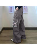Clacive-Woman Denim Pants Loose Trousers Low Waist Sweatpants Floor-Length Cargo Pockets Pants Bell Bottoms Hiking Design Pant Y2K