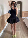 Clacive Black Sleeveless Puffy Dress For Women Fashion Round Neck High Waist Backless A-line Loose Sexy Dress Clothes