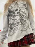 Clacive-Women Y2K Grunge Fairy Tops Fashion Halloween Long Sleeve Off Shoulder Skull Print Casual Street Party Fall T-Shirt