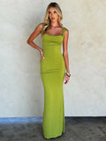 Clacive Double Shoulder Straps Backless Sexy Maxi Dress For Women Summer New Square Collar Sleeveless Bodycon Long Dress