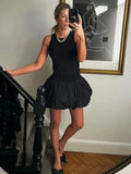 Clacive Black Sleeveless Puffy Dress For Women Fashion Round Neck High Waist Backless A-line Loose Sexy Dress Clothes