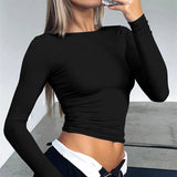 Clacive-Long Sleeve T-Shirts Crop Tops Women Autumn Spring Slim O Neck Causal Solid Pullovers Base Tees Streetwear Y2K Bodycon T Shirt