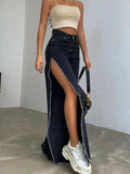 Clacive-2024 Summer Autumn Streetwear Women Washed High Waist Jeans Flare Side Slit Denim Pants For Women