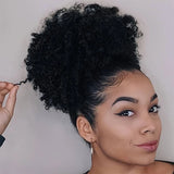 Clacive-Afro Puff Drawstring Ponytail Kinky Curly Bun Hair 6 Inches Synthetic Short Extensions Clip On Bun Wig For Women Natural Black