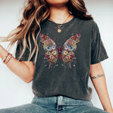 Clacive-Butterfly Floral Shirt Botanical Butterfly Tee Comfort Colors Cotton Shirt Loose Fantasy Apparel Y2K Top Flowers Gift T-Shirt